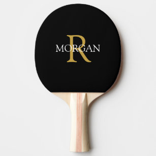 DIY Monogram & Name Gold & White Text, Black Ping Pong Paddle