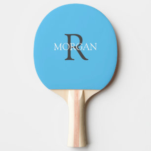 DIY Monogram & Name, Grey & White Text, Sky Blue Ping Pong Paddle