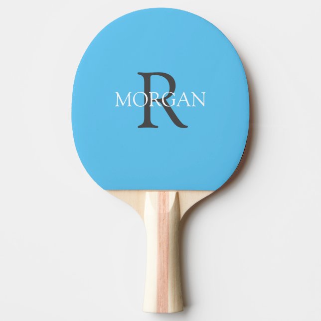 DIY Monogram & Name, Grey & White Text, Sky Blue Ping Pong Paddle (Front)