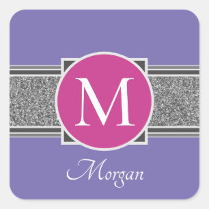 DIY Monogram & Name, Silver Glitter, Periwinkle Square Sticker