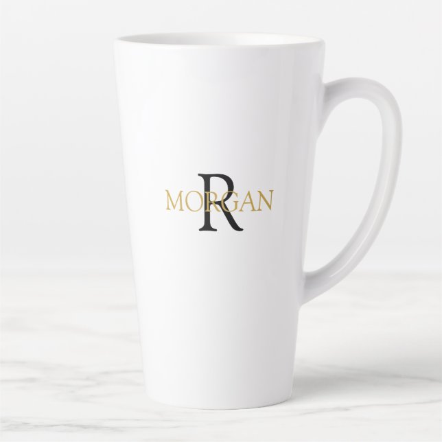 DIY Monogram & Name, Simple Design, Black & Gold Latte Mug (Right)