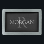 DIY Monogram & Name, Trendy Black with Grey Text Belt Buckle<br><div class="desc">Personalise with your Monogram and Name In Grey Text. This simple Classic Design is sure to get attention.</div>