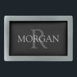 DIY Monogram & Name, Trendy Black with Grey Text Belt Buckle<br><div class="desc">Personalise with your Monogram and Name In Grey Text. This simple Classic Design is sure to get attention.</div>