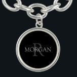 DIY Monogram & Name, Trendy Black with Grey Text Bracelet<br><div class="desc">Personalise with your Monogram and Name In Grey Text. This simple Classic Design is sure to get attention.</div>