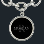 DIY Monogram & Name, Trendy Black with Grey Text Bracelet<br><div class="desc">Personalise with your Monogram and Name In Grey Text. This simple Classic Design is sure to get attention.</div>
