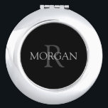 DIY Monogram & Name, Trendy Black with Grey Text Compact Mirror<br><div class="desc">Personalise with your Monogram and Name In Grey Text. This simple Classic Design is sure to get attention.</div>