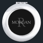 DIY Monogram & Name, Trendy Black with Grey Text Compact Mirror<br><div class="desc">Personalise with your Monogram and Name In Grey Text. This simple Classic Design is sure to get attention.</div>