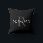 DIY Monogram & Name, Trendy Black with Grey Text Cushion<br><div class="desc">Personalise with your Monogram and Name In Grey Text. This simple Classic Black Design is sure to get attention. Can also be used to promote your Company Name.</div>
