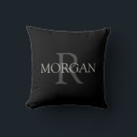 DIY Monogram & Name, Trendy Black with Grey Text Cushion<br><div class="desc">Personalise with your Monogram and Name In Grey Text. This simple Classic Black Design is sure to get attention. Can also be used to promote your Company Name.</div>