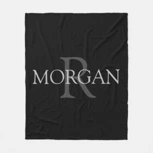DIY Monogram & Name, Trendy Black with Grey Text Fleece Blanket