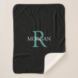 DIY Monogram Name White & Dark Teal Text, Black Sherpa Blanket<br><div class="desc">Personalise with your Monogram and Name In White & Dark Teal Text on black background. This simple Classic Design can also be used to promote your Company Name.</div>