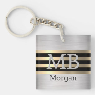 DIY Monogram & Name, Yel Gold/Black Brushed Silver Key Ring