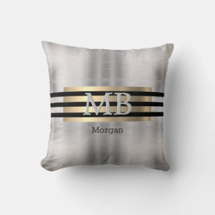 DIY Monogram & Name, Yel Gold Brushed Steel Black Cushion