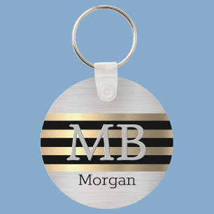 DIY Monogram & Name, Yel Gold Brushed Steel Black Key Ring