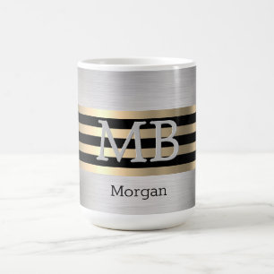 DIY Monogram & Name Yel Gold Brushed Steel Blk Vs2 Coffee Mug