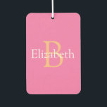 DIY Monogram & Name, Yel Or & White Text on Pink Car Air Freshener<br><div class="desc">Personalise with your Monogram and Name In yellow orange and white text on a pink background. This simple Classic Design is sure to get attention.</div>