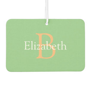 DIY Monogram & Name, Yel Or & White Text on Sage Car Air Freshener