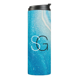 DIY Monogram Wh& Blk, Blue & White Agate Thermal Tumbler
