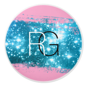 DIY Monogram White Blk, Stardust Brush Stroke Pink Ceramic Knob