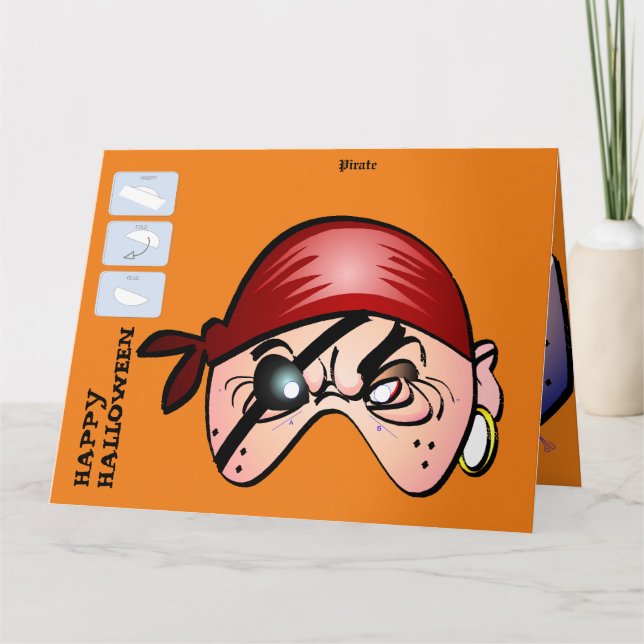 DIY Monster Paper Mask Halloween XL Card - Pirate (Front)