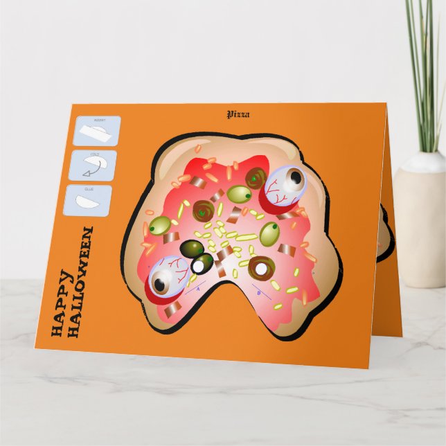 DIY Monster Paper Mask Halloween XL Card Pizza (Front)