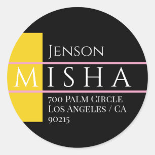 DIY Name & Address / Yellow Gold, Black and Pink Classic Round Sticker
