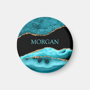 DIY Name, Black, Gold & Teal Agate Magnet