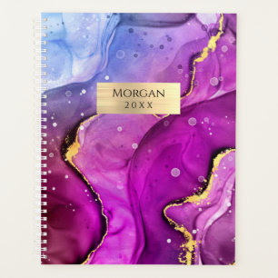 DIY Name/Date Fuchsia Gold Ink Abstract GoldPlaque Planner