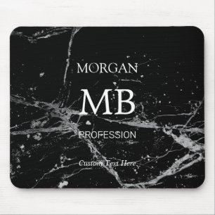 DIY Name Initials Profession, Black & Gray Marble Mouse Pad