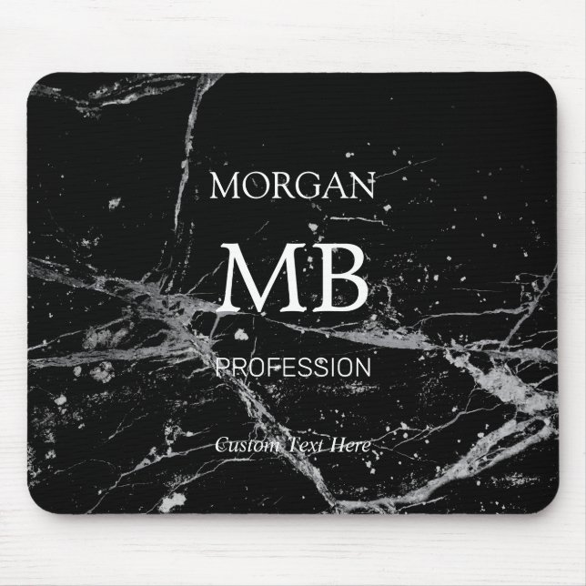 DIY Name Initials Profession, Black & Gray Marble Mouse Pad (Front)