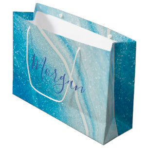 DIY Name Large Blue Script, Blue & White Agate Gift Bag