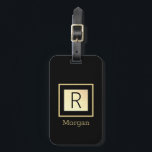 DIY Name & Monogram, Black & Gold Box  Luggage Tag<br><div class="desc">Personalise your name in gold and monogram in black on trendy Gold Box with black border on black background. Click “Customise” to change colours and type styles</div>