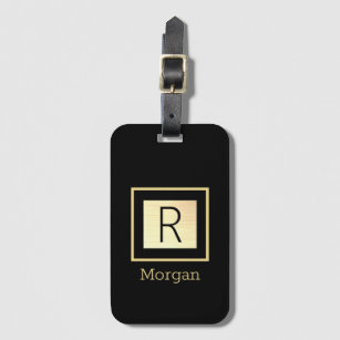 DIY Name & Monogram, Black & Gold Box  Luggage Tag