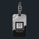 DIY Name & Monogram, Black & Silver Box and Agate Luggage Tag<br><div class="desc">Personalise your name in grey and monogram in black on trendy black and silver box and agate. Click “Customise” to change colours and type styles</div>
