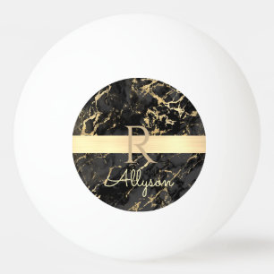 DIY Name & Monogram, Gold Bar, Black & Gold Marble Ping Pong Ball