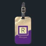 DIY Name & Monogram, Purple & Gold Box and Agate Luggage Tag<br><div class="desc">Personalise your name in gold and monogram in black on trendy purple and gold box and agate. Click “Customise” to change colours and type styles</div>