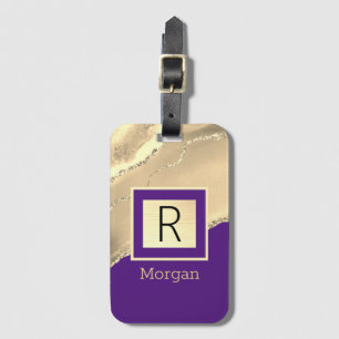DIY Name & Monogram, Purple & Gold Box and Agate Luggage Tag