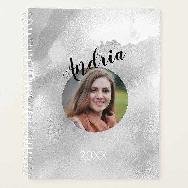 DIY Name/Year/PhotoBlack White Abstract Watercolor Planner (Front)