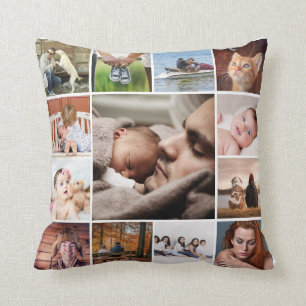 DIY OUR FAMILY   Photo collage 13 picture on white Cushion