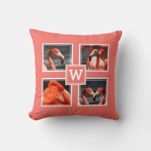 DIY Own Theme 4 Photo Collage Monogram Coral Cushion