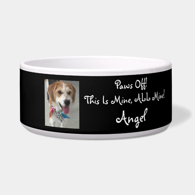 DIY Pet Name, Photo, Message “Paws off!" Black (Front)