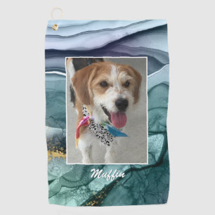 DIY Pet's or Child's Photo & Name, Ink Abstract 9 Golf Towel