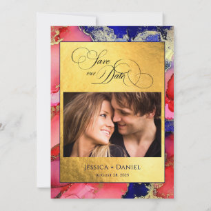 *DIY Photo Gold Abstract Wedding Flat Save The Date