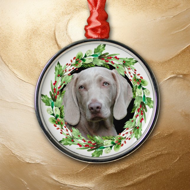 DIY Photo in Christmas Holly Border Pet Metal Ornament (Creator Uploaded)