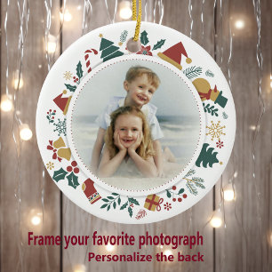 DIY Photo in Christmas Images Circle Border Ceramic Ornament