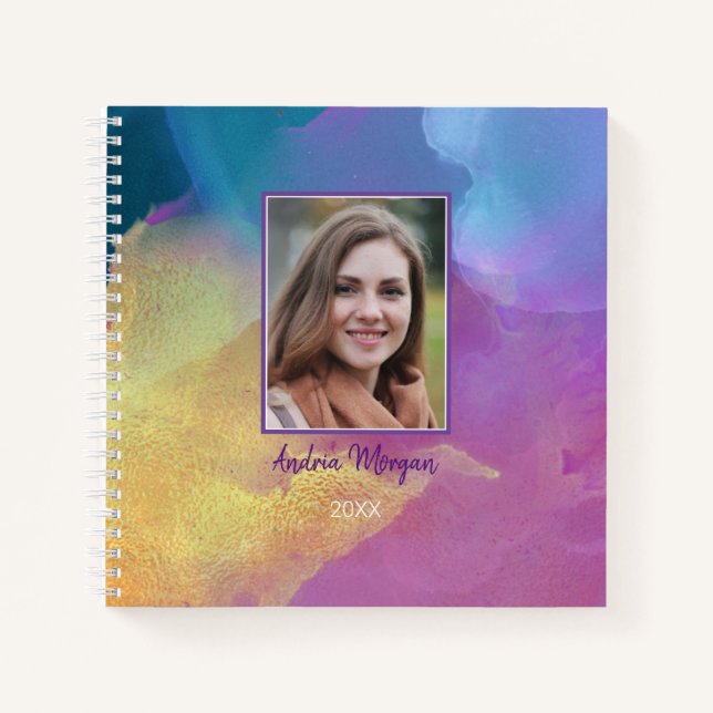DIY Photo/Name/Year/Gold Blue & Purple Art Notebook (Front)