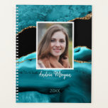 DIY Photo/Name/Year/Teal Black Gold Agate Planner<br><div class="desc">Personalise this trendy Teal,  Black and Gold Agate Year Planner with Your Photo,  Name and Year with extra text on back cover.</div>