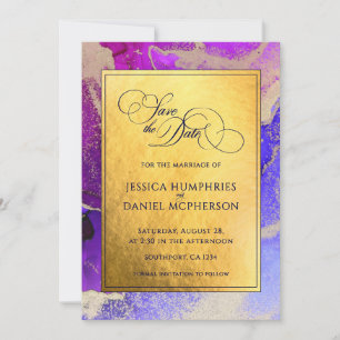 DIY Photo Purple Gold Abstract Wedding Flat  Save The Date
