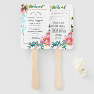 DIY Pink Peony Floral Wedding Program Hand Fan