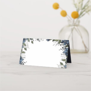 DIY Poinsettia Florals Wedding Navy Blue Place Card